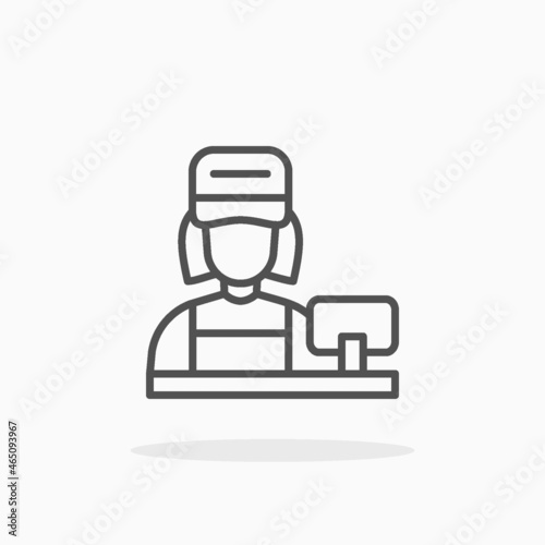 Fototapeta Naklejka Na Ścianę i Meble -  Cashier Female icon. Editable Stroke and pixel perfect. Outline style. Vector illustration. Enjoy this icon for your project.