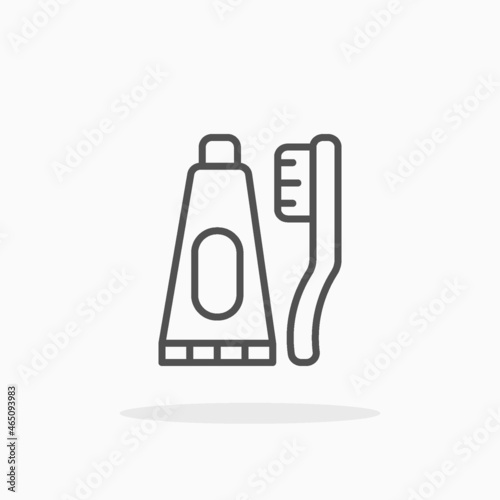Tooth brush and paste icon. Editable Stroke and pixel perfect. Outline style. Vector illustration. Enjoy this icon for your project. © Iftachul