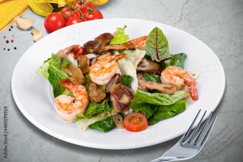 Grilled tasty salad dish and fresh vegetable. Healthy lunch menu.