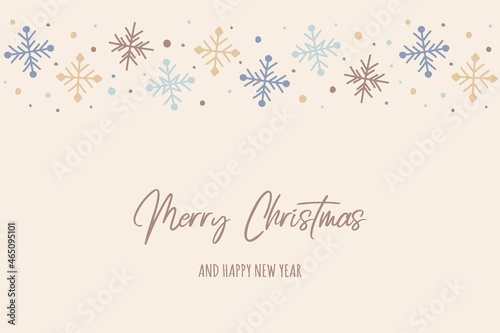 Christmas card with hand drawn snowflakes and wishes. Vector