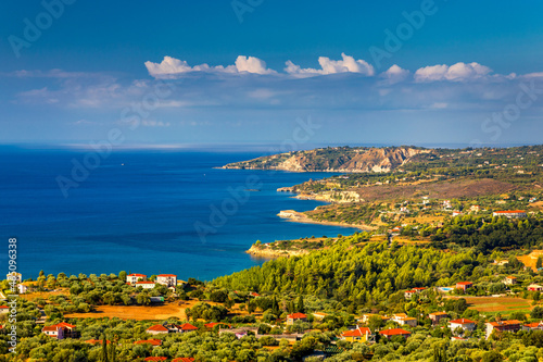 Panoramic view of coastline of Cephalonia or Kefalonia island, Ionian Sea, Greece. Amazing view of Kefalonia, Greece.