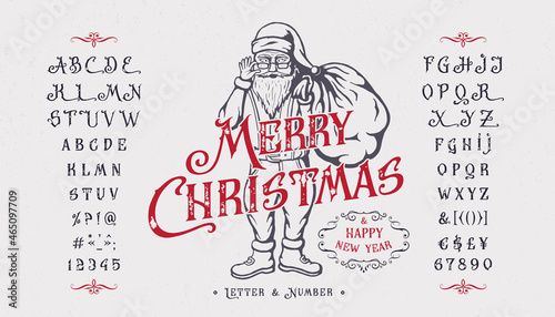 Font Merry Christmas. Vintage design. Fun letters