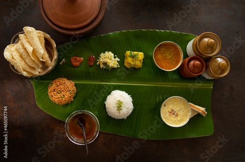 South Indian thali on a banana leaf  photo