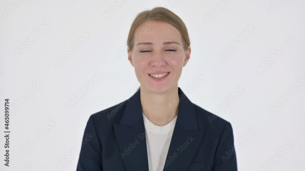 Young Businesswoman Smiling at Camera on White Background Young Businesswoman Smiling at Camera on White Background