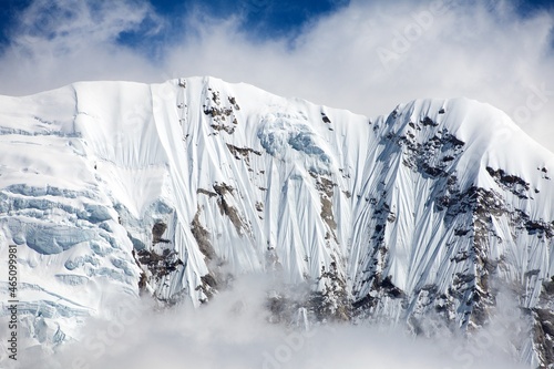 Nepal Himalayas mountains, white snowy rock face