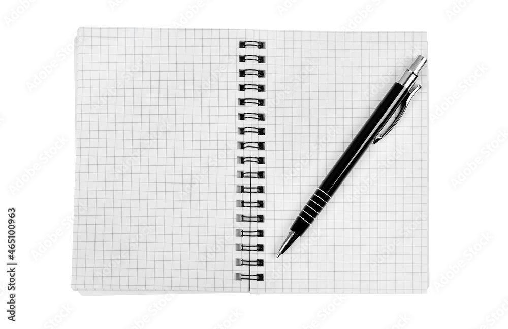 Empty math notepad with pen on white background Empty math notepad with pen on white background