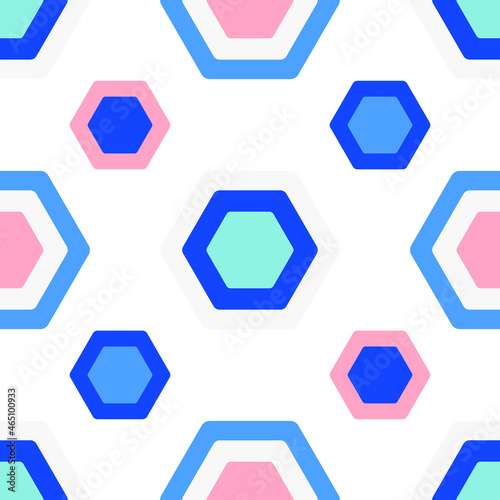 Multicolored hexagons on a white background. Seamless modern pattern for modern textiles, paper products. Vector.
