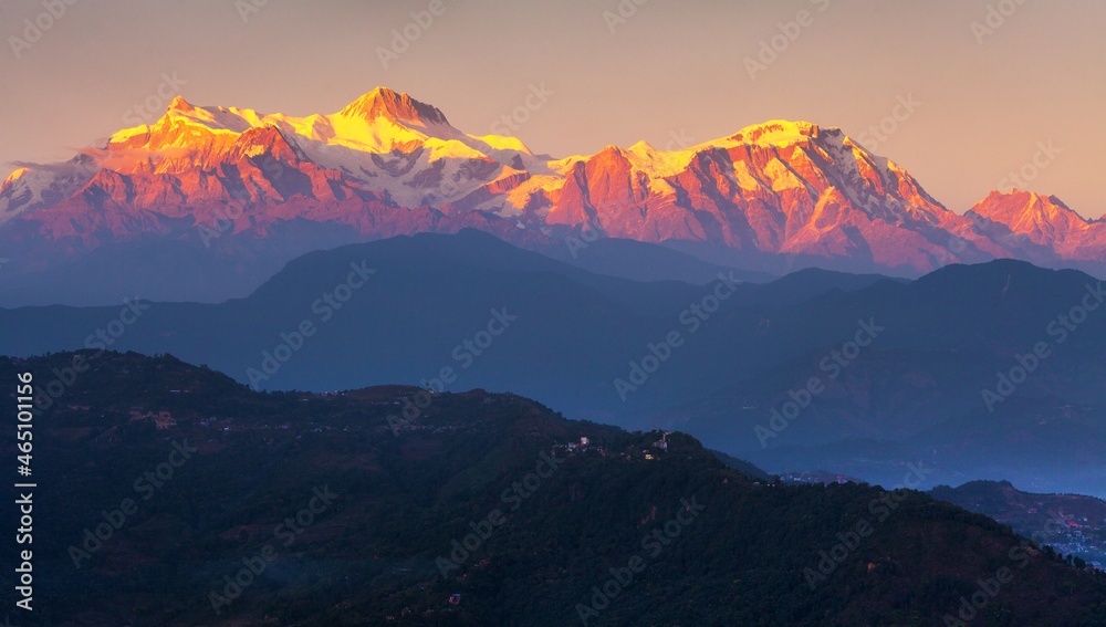 Evening, sunset view of mount Annapurna range