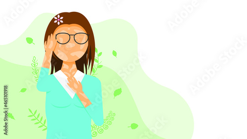 Flat Girl Woman Character With Spots And Glasses Vitiligo Depigmentation Disease Vector Design Style Concept People Are Equal