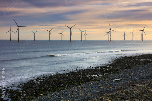 Large Wind Farm off the coast of Redcar, North Yorkshire, England, UK. photo