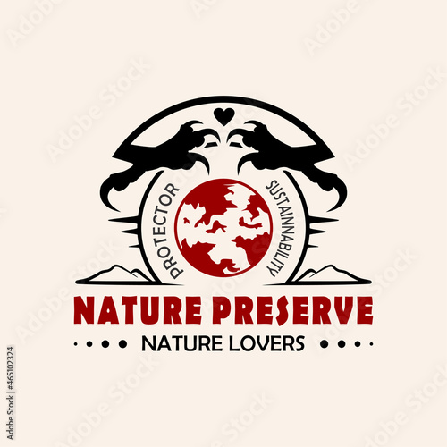 nature reserve logo, nature lover logo in vintage style. illustration of a bird's claws flanking the earth, the power of protecting nature. vector logo template