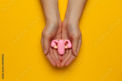 Treatment and prevention of the uterus. The concept of caring for the reproductive system of women, gynecology. Cartoon.