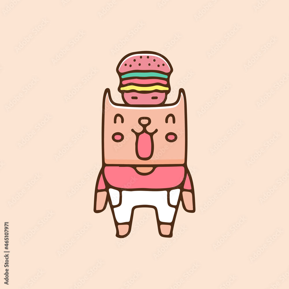 Happy cat with burger on head illustration. Vector graphics for t-shirt prints and other uses. Happy cat with burger on head illustration. Vector graphics for t-shirt prints and other uses.