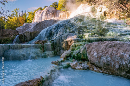 waterfall in the mountains, Bagno Vignoni, Tuscany, Italy