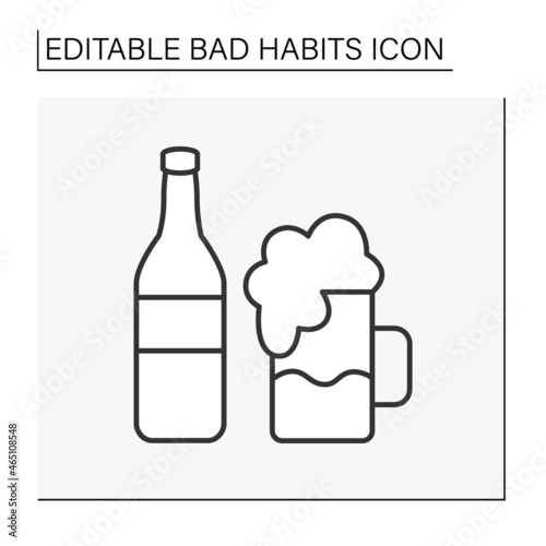 Drinking line icon. Unhealthy addiction. Drinking alcohol.Beer on glass. Narcotic.Bad habits concept. Isolated vector illustration. Editable stroke