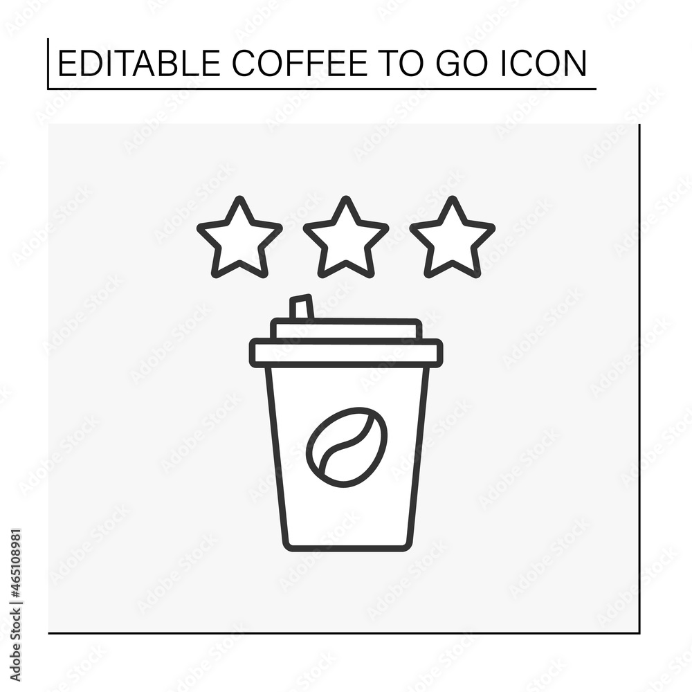 Review line icon. Positive review on coffee. Three stars for tasty hot