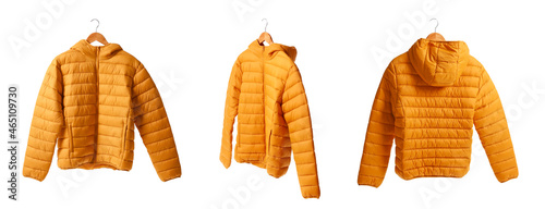 Stylish winter jacket on white background