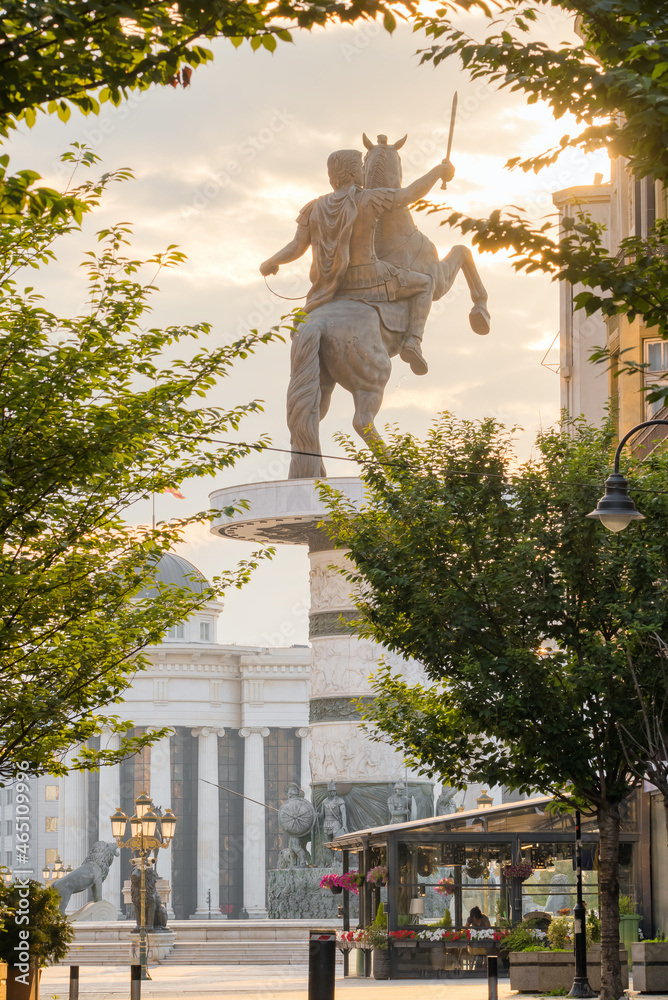 Monument of Alexander the Great Makedonski at the Macedonian Square in Skopje, North Macedonia