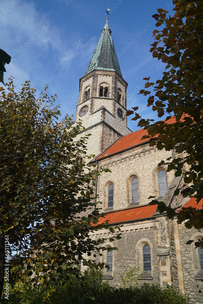 The catholic parish church Saint Cäcilia from 1886 in the municipality of Harsum, a village in the district of Hildesheim, in Lower Saxony, Germany.