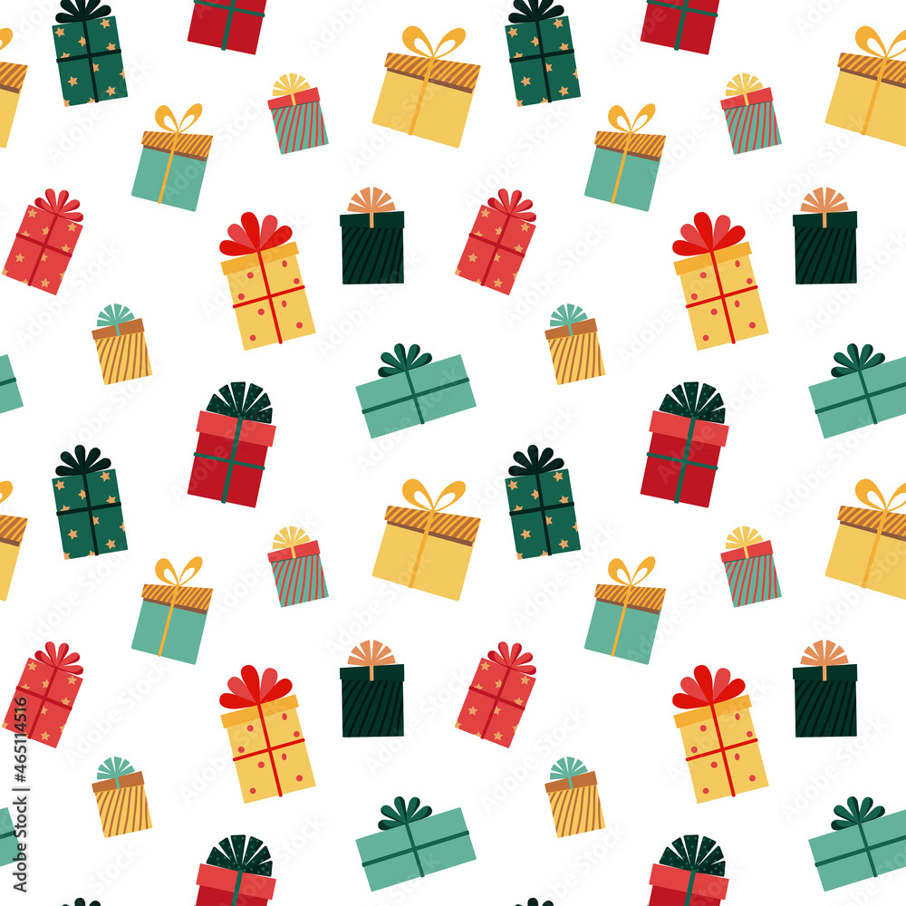 Seamless festive pattern with gift boxes. Vector pattern. Festive background for fabric, clothing, wallpaper, wrapping paper, stationery Seamless festive pattern with gift boxes. Vector pattern. Festive background for fabric, clothing, wallpaper, wrapping paper, stationery