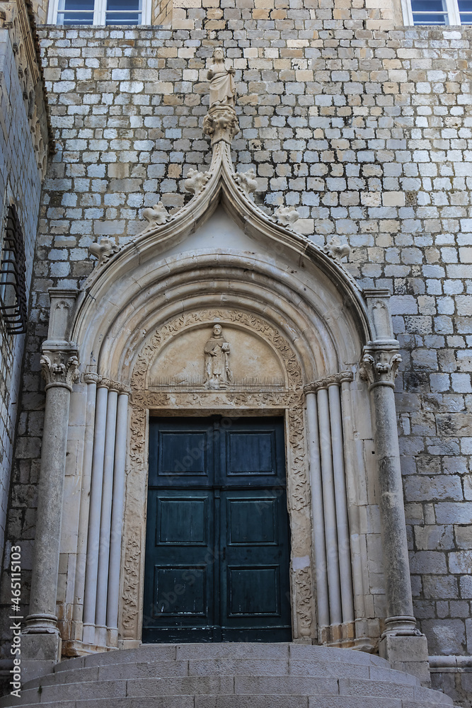 15th century Saint Sebastian church was built by Ploce gate, for a good reason: St Sebastian is the saint protector against plague. Dubrovnik, Croatia.