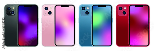 Smartphone set in white color with blank screen. I phone X mockup - Simple way to put a picture or screenshot below glossy, shiny screen layer, which affects each pattern - in eps10