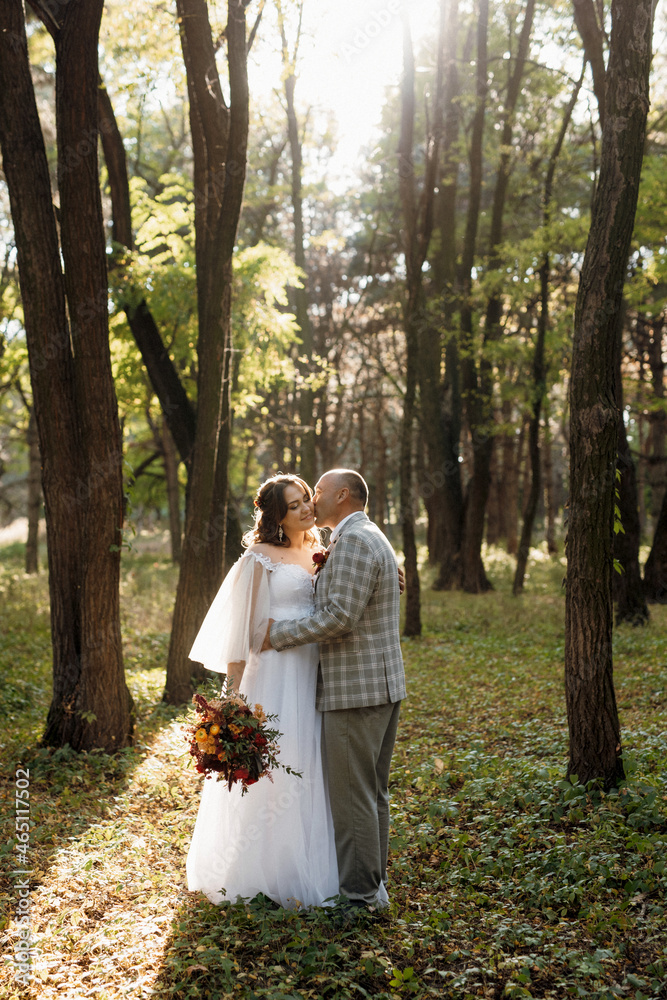 walk of the bride and groom through the autumn forest walk of the bride and groom through the autumn forest