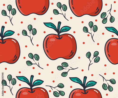 Hand drawn apple, seamless apple pattern great wallpaper, kitchen decor