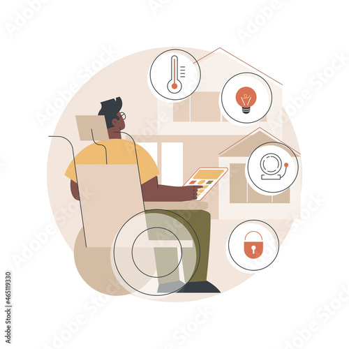 Smart technology for persons with disabilities abstract concept vector illustration. Home automation, door and motion sensors, health monitoring system, voice assistant abstract metaphor.