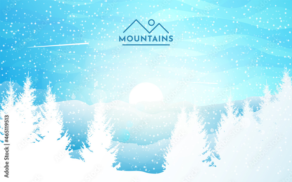 Winter landscape. Cold season. Travel concept of discovering. Nature. Hiking tourism. Adventure. Minimalist graphic flyers. Polygonal flat design for coupon, voucher, gift card. Vector illustration. Winter landscape. Cold season. Travel concept of discovering. Nature. Hiking tourism. Adventure. Minimalist graphic flyers. Polygonal flat design for coupon, voucher, gift card. Vector illustration.