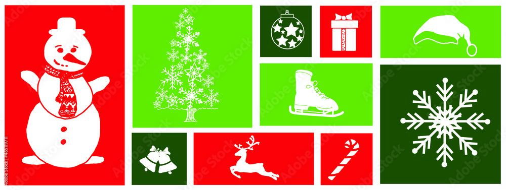 Mery Christmas set with creative background and snowflakes and christmas tree . Vector illustration