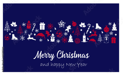 Obraz na płótnie Mery Christmascalligraphy text of merry christmas with creative background and snowflakes and christmas tree . Vector illustration w salonie