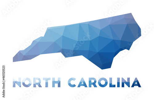 Low poly map of North Carolina. Geometric illustration of the US state. North Carolina polygonal map. Technology, internet, network concept. Vector illustration.