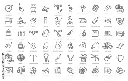 Vector set of icons. Gynecology, gynecological problem and disease