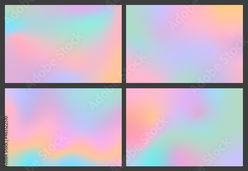 Set of holographic gradient abstract pastel backgrounds. Colorful holographic design for background, cover, template, brochure, wallpaper.