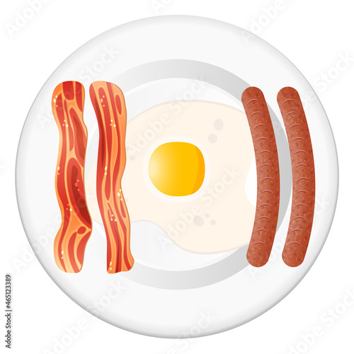 Plate dish egg with bacon and sausage concept vector eps