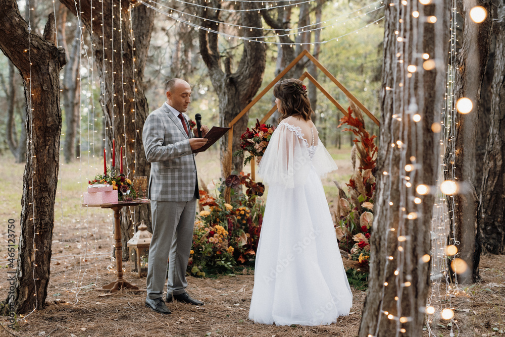 man and woman got engaged in autumn forest man and woman got engaged in autumn forest