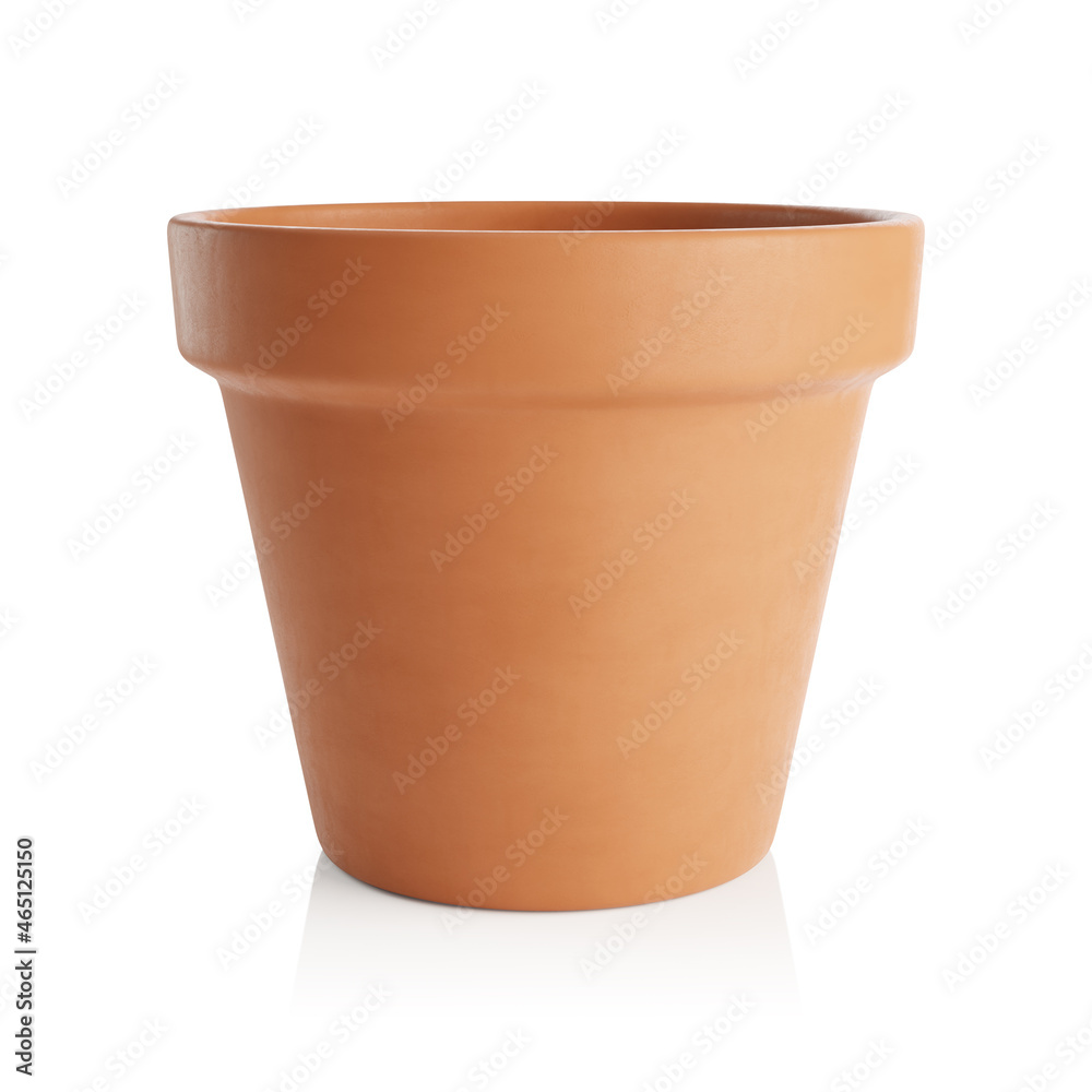 Empty flower pot isolated on white background. Clipping path included. 3D render. 3D illustration. Empty flower pot isolated on white background. Clipping path included. 3D render. 3D illustration.
