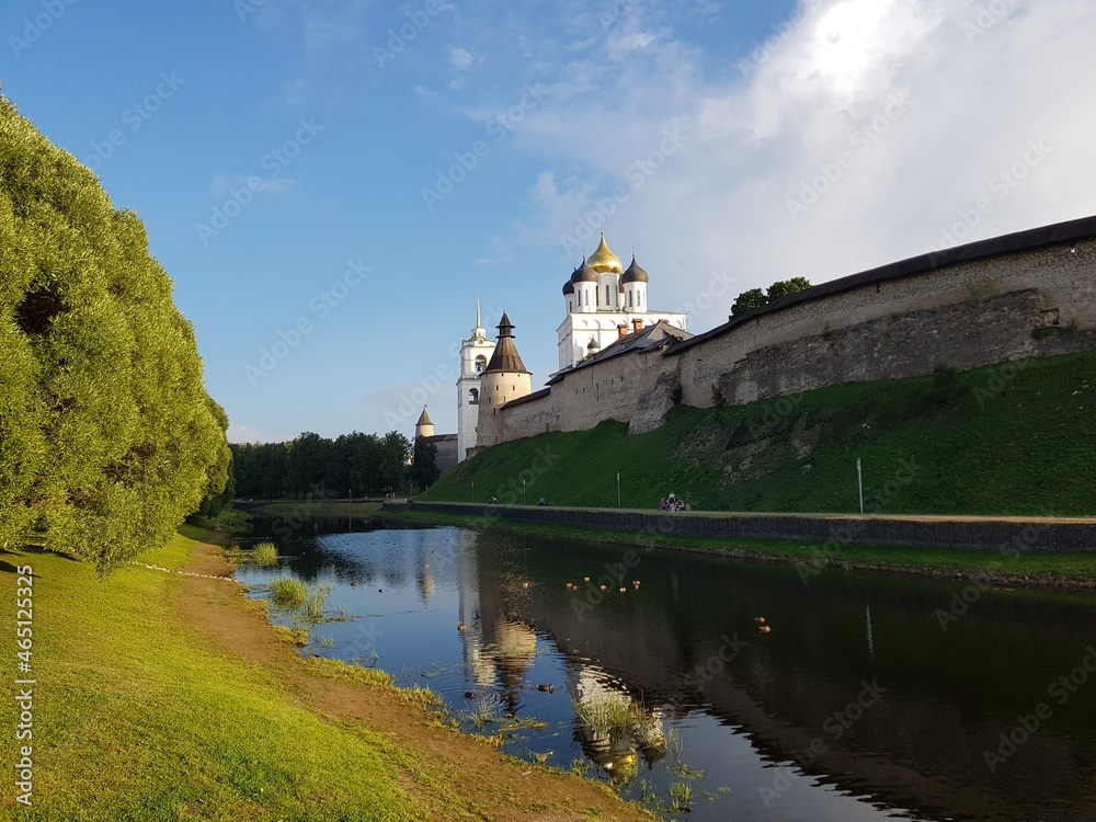 The Pskov Kremlin on a bright sunny summer day. Russia, Pskov 
