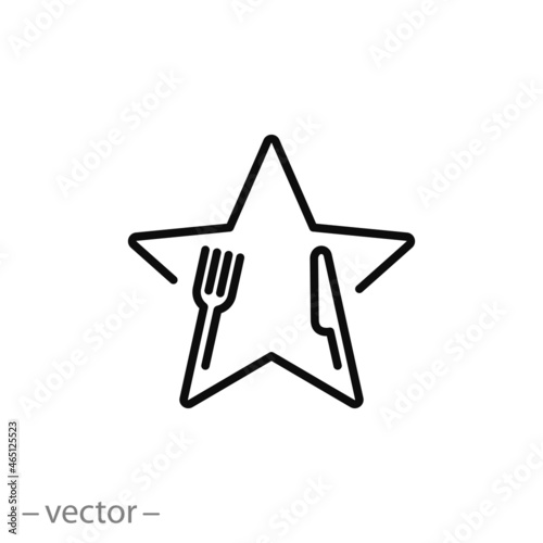 superfood icon, experience catering, food rating, fork knife with star, cooking logo, review good culinary, thin line symbol - editable stroke vector illustration