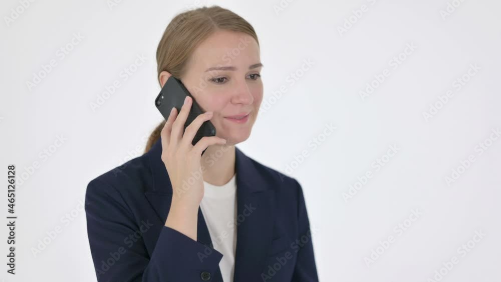 Young Businesswoman Talking on Phone on White Background Young Businesswoman Talking on Phone on White Background