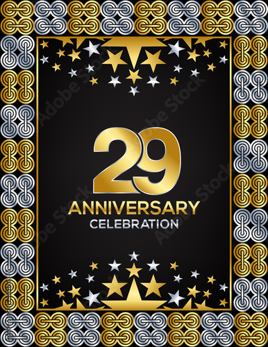 29  Years Anniversary Day Luxury Gold Or Silver Color Mixed Design, Company Or Wedding Used Card Or Banner Logo