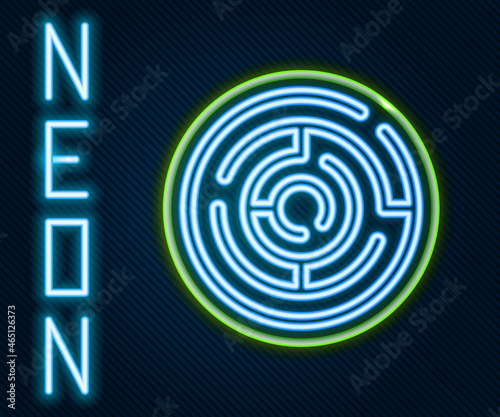 Glowing neon line Minotaur maze or labyrinth icon isolated on black background. Ancient Greek mythology. Colorful outline concept. Vector