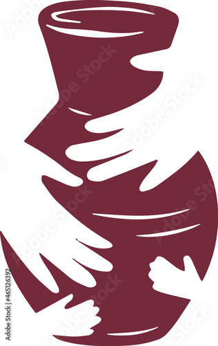 Ceramic vase. Potter's wheel. Vector illustration. hands