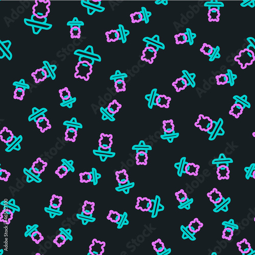 Line Wizard warlock icon isolated seamless pattern on black background. Vector