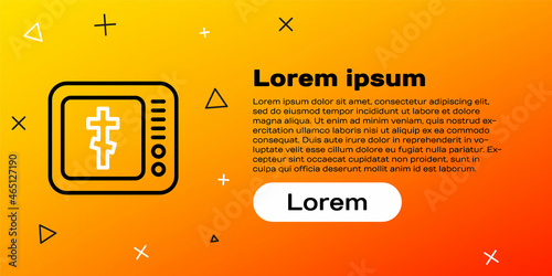 Line Online church pastor preaching video streaming icon isolated on yellow background. Online church of Jesus Christ. Colorful outline concept. Vector