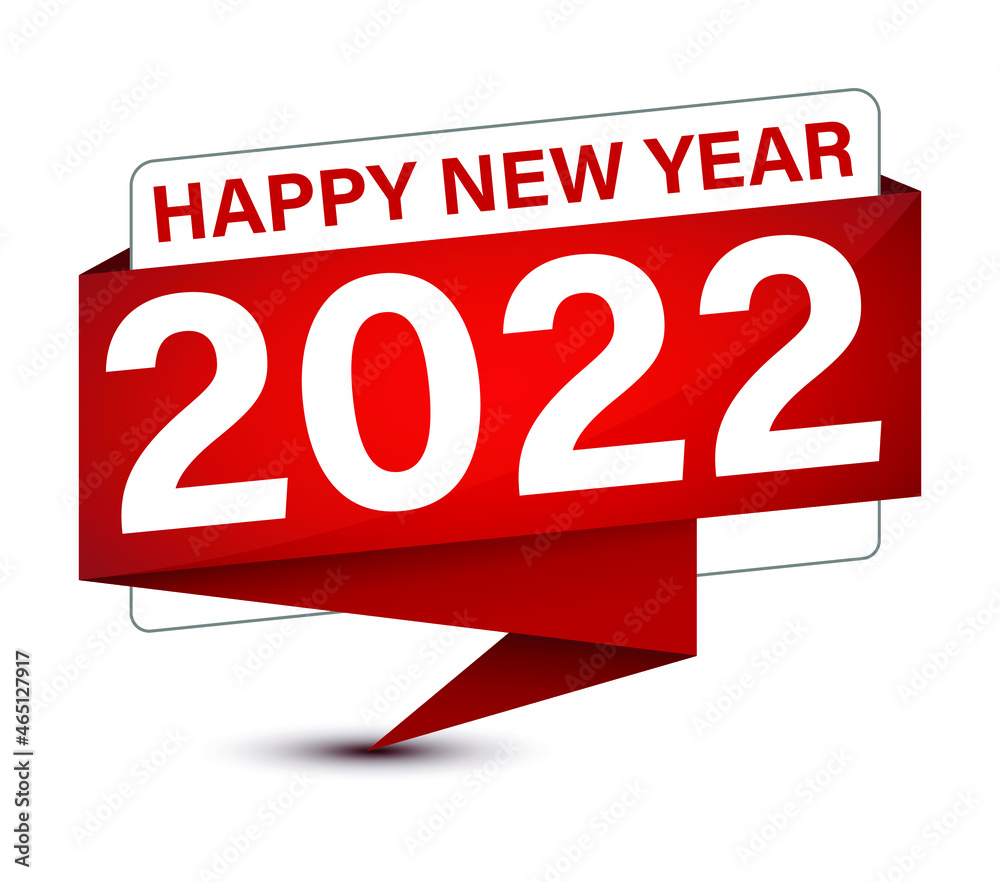 Happy New Year 2022 isolated on elegant red tag sign abstract illustration