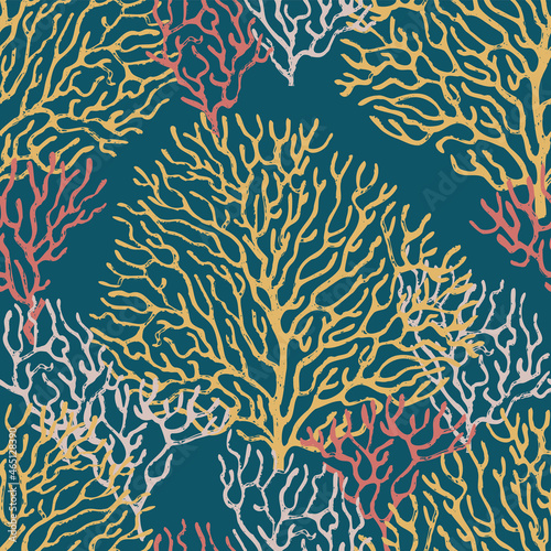 Coral marine seamless color pattern. Vector illustration