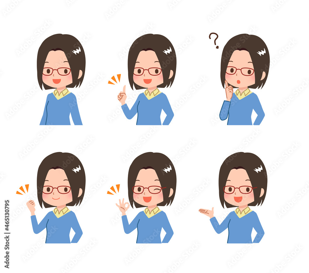 色々なポーズの私服の女性のイラスト