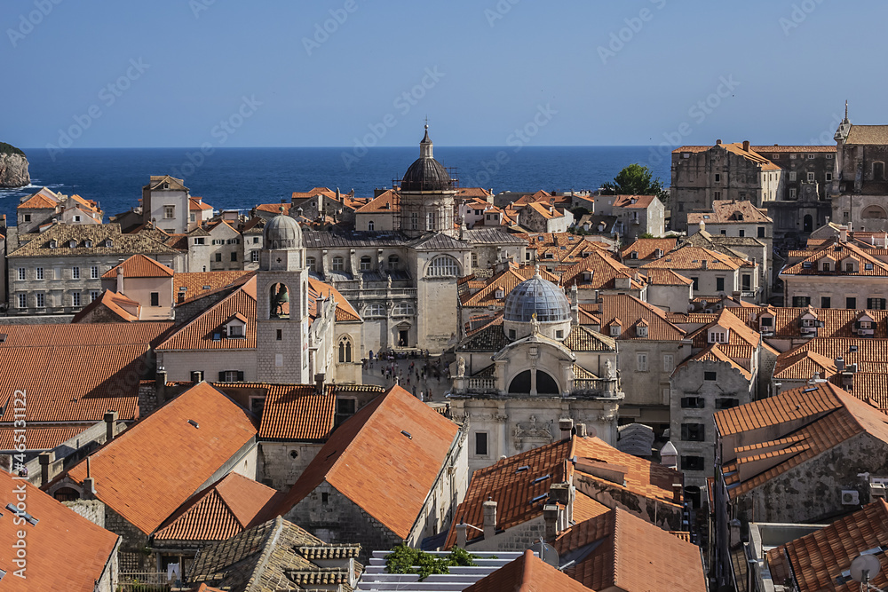 Picturesque Old Town of Dubrovnik. View from the fortress wall. Dubrovnik - UNESCO World Heritage Site. Croatia, Europe.